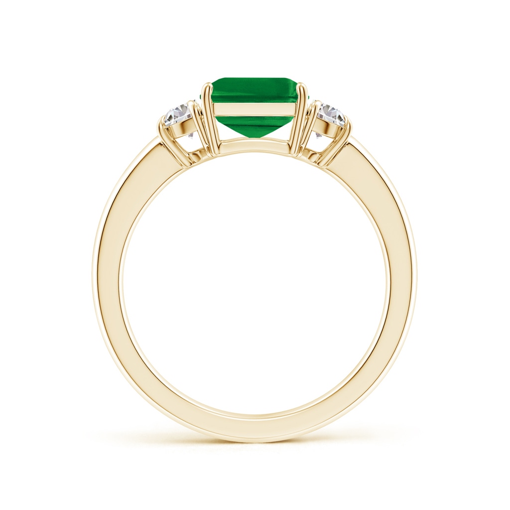 9x7mm AAA Emerald-Cut Emerald and Half Moon Diamond Three Stone Ring in Yellow Gold Side 199