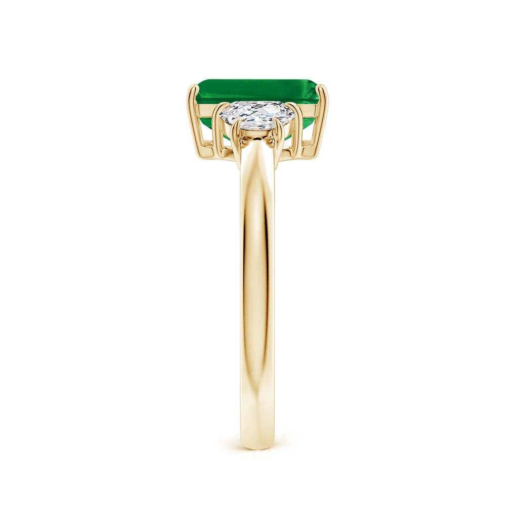 9x7mm AAA Emerald-Cut Emerald and Half Moon Diamond Three Stone Ring in Yellow Gold Side 299