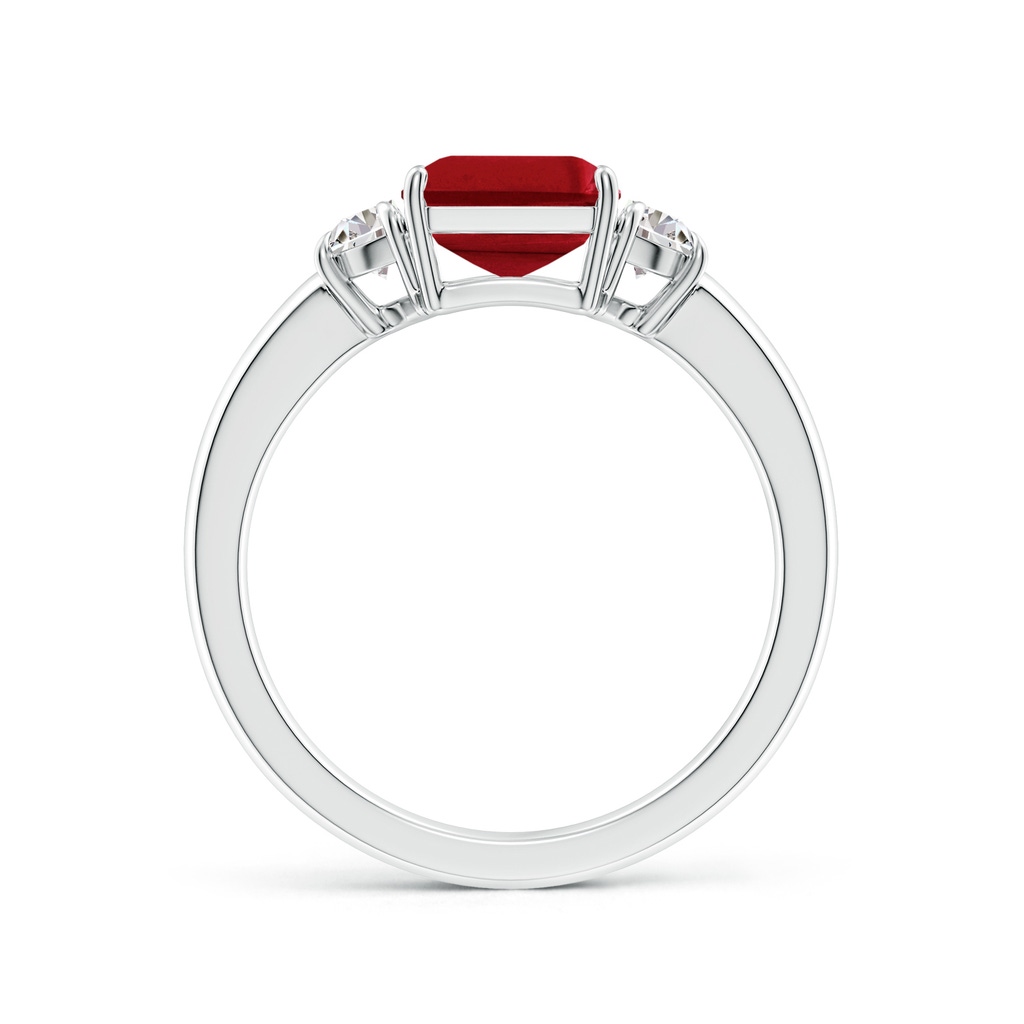 9x7mm AAA Emerald-Cut Ruby and Half Moon Diamond Three Stone Ring in White Gold Side 199