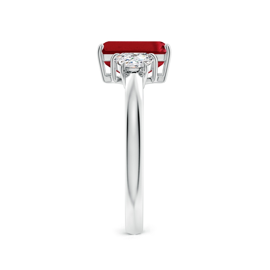 9x7mm AAA Emerald-Cut Ruby and Half Moon Diamond Three Stone Ring in White Gold Side 299