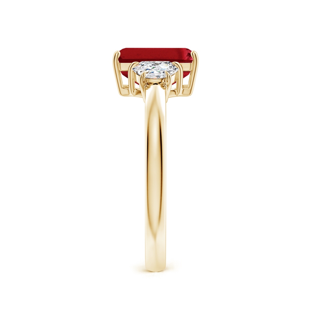 9x7mm AAA Emerald-Cut Ruby and Half Moon Diamond Three Stone Ring in Yellow Gold Side 299