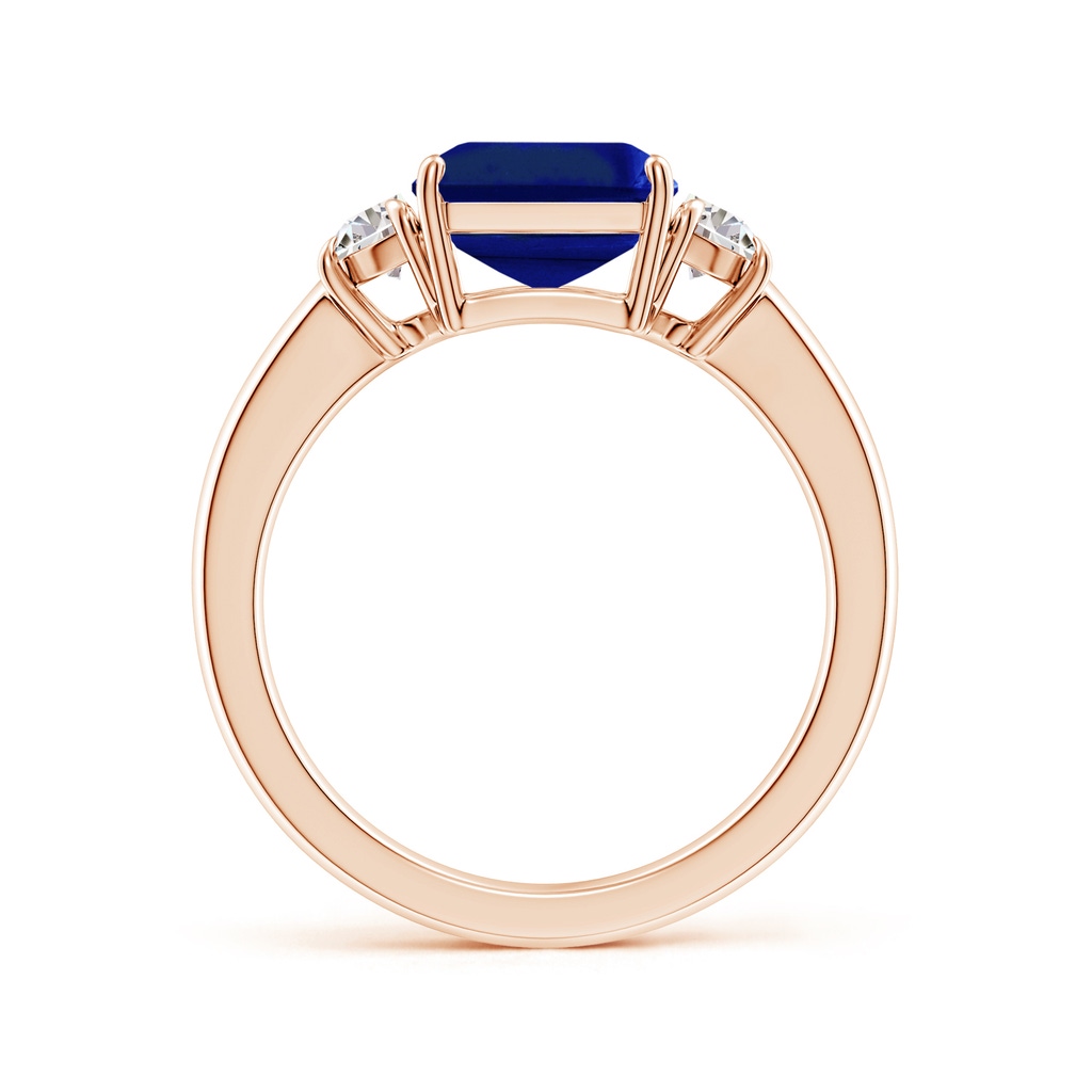 10x8mm Lab-Grown Emerald-Cut Blue Sapphire and Half Moon Diamond Three Stone Ring in Rose Gold - side 199