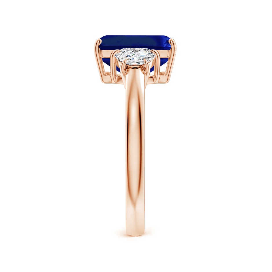 10x8mm Lab-Grown Emerald-Cut Blue Sapphire and Half Moon Diamond Three Stone Ring in Rose Gold side 299