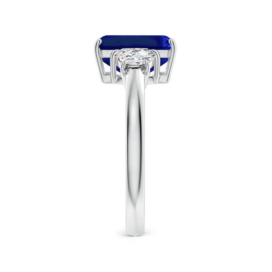 10x8mm Lab-Grown Emerald-Cut Blue Sapphire and Half Moon Diamond Three Stone Ring in White Gold side 299