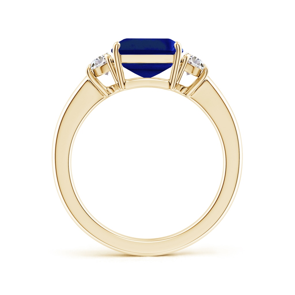 10x8mm Lab-Grown Emerald-Cut Blue Sapphire and Half Moon Diamond Three Stone Ring in Yellow Gold - side 199
