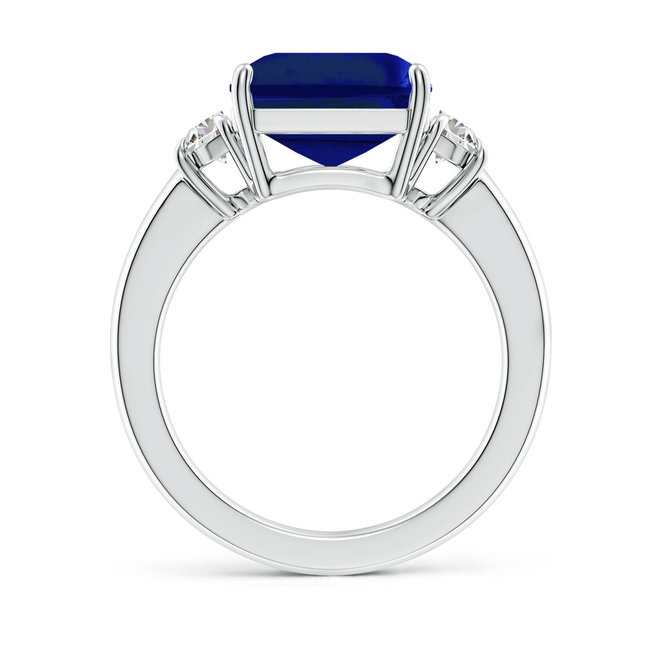 12x10mm Lab-Grown Emerald-Cut Blue Sapphire and Half Moon Diamond Three Stone Ring in P950 Platinum side 199