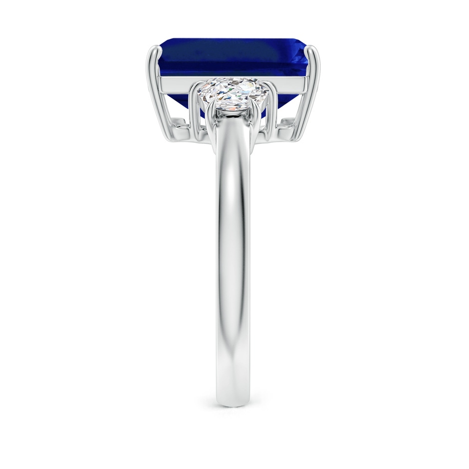 12x10mm Lab-Grown Emerald-Cut Blue Sapphire and Half Moon Diamond Three Stone Ring in P950 Platinum side 299