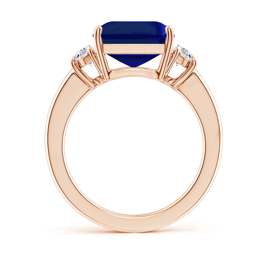 12x10mm Lab-Grown Emerald-Cut Blue Sapphire and Half Moon Diamond Three Stone Ring in Rose Gold side 199