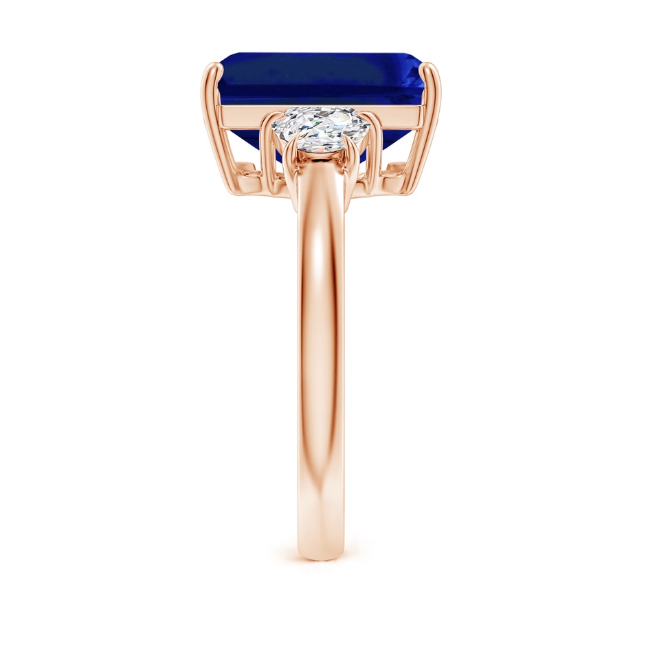 12x10mm Lab-Grown Emerald-Cut Blue Sapphire and Half Moon Diamond Three Stone Ring in Rose Gold side 299