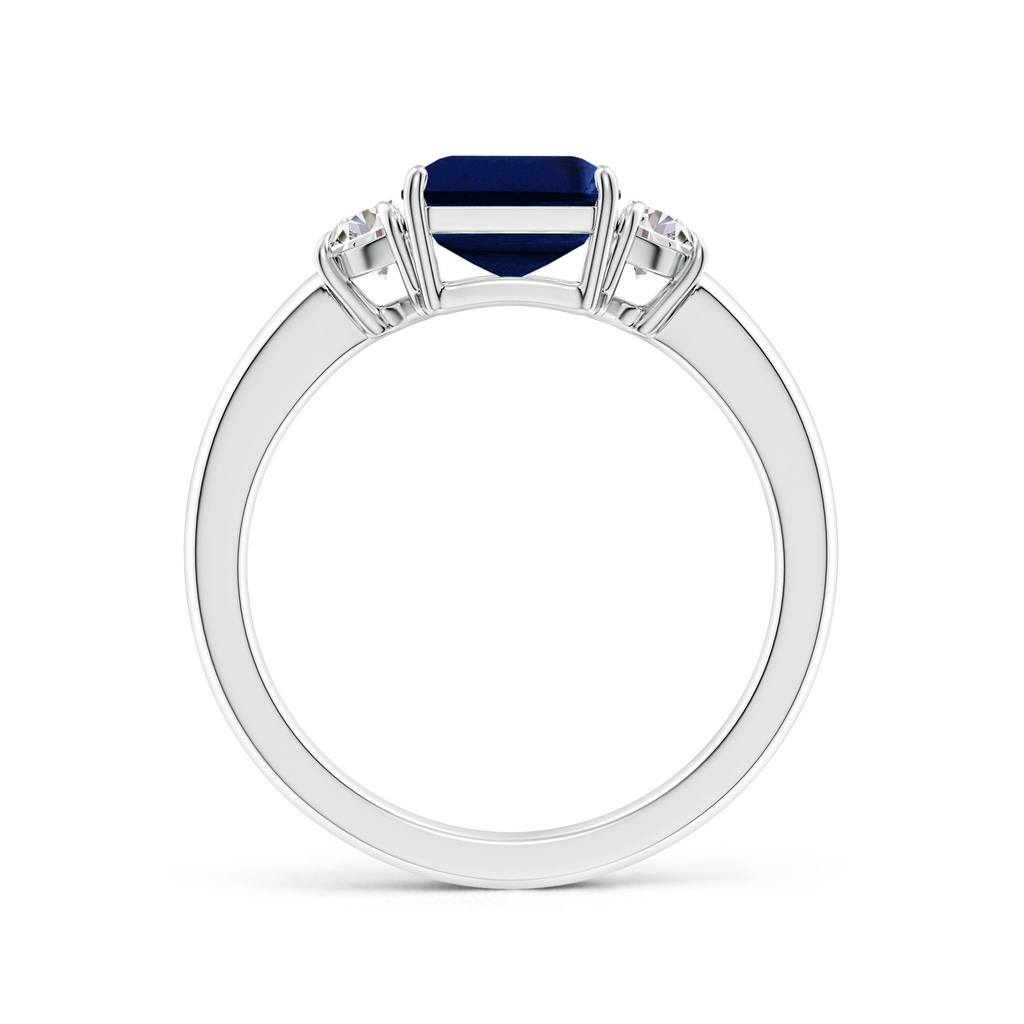 9x7mm AAA Emerald-Cut Blue Sapphire and Half Moon Diamond Three Stone Ring in White Gold Side 199