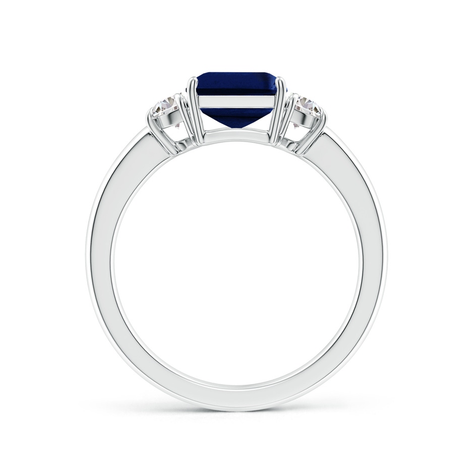 9x7mm AAA Emerald-Cut Blue Sapphire and Half Moon Diamond Three Stone Ring in White Gold side 199