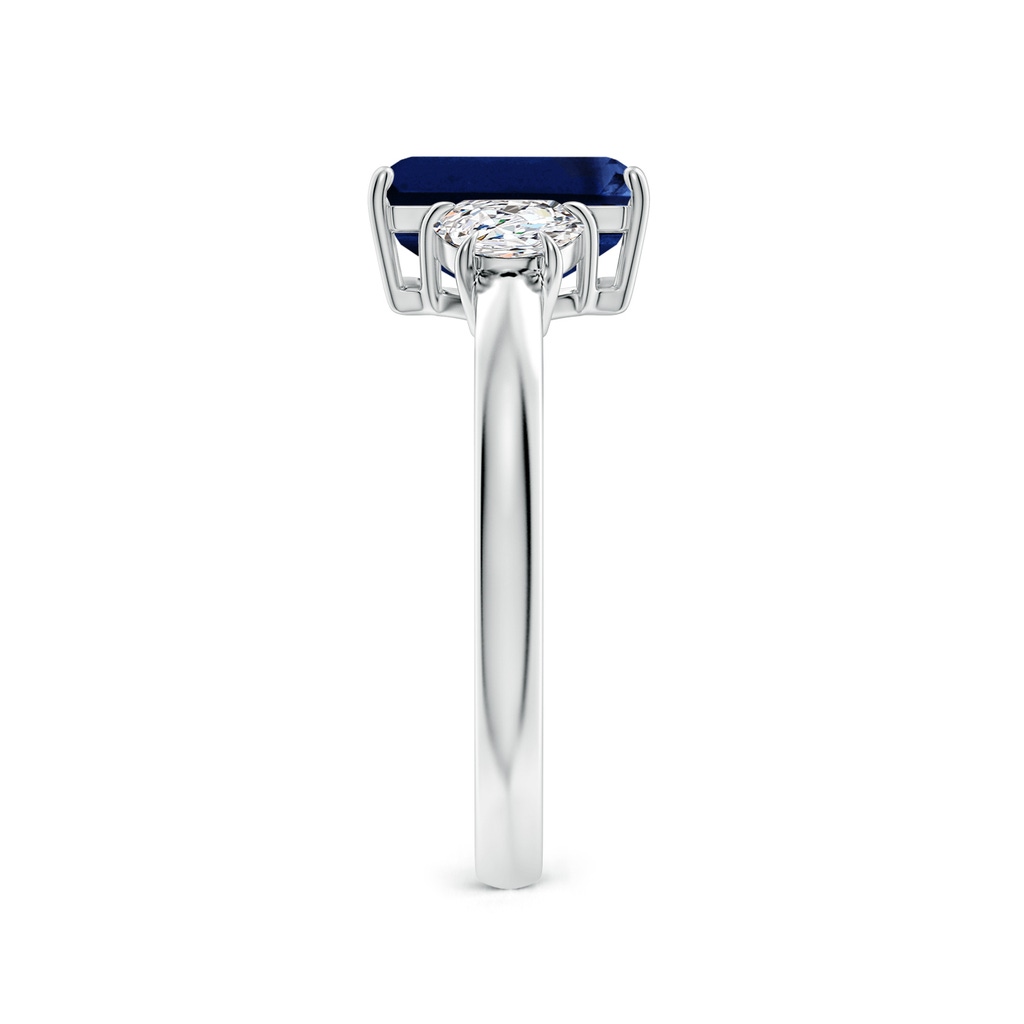 9x7mm AAA Emerald-Cut Blue Sapphire and Half Moon Diamond Three Stone Ring in White Gold Side 299