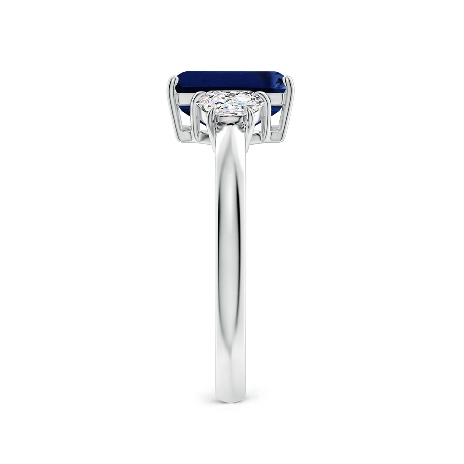 9x7mm AAA Emerald-Cut Blue Sapphire and Half Moon Diamond Three Stone Ring in White Gold side 299