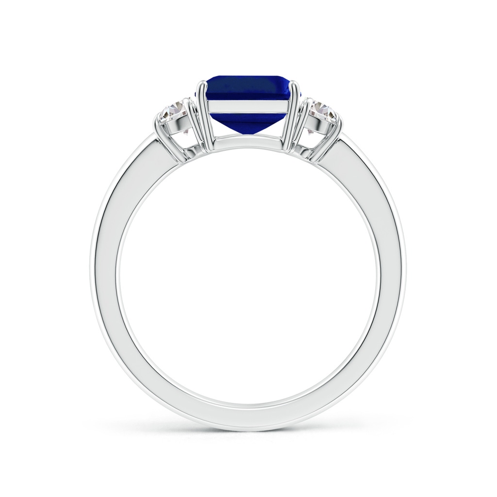 9x7mm Lab-Grown Emerald-Cut Blue Sapphire and Half Moon Diamond Three Stone Ring in White Gold - side 199