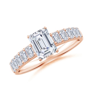 7x5mm GVS2 Emerald-Cut Diamond Ring with Accents in 18K Rose Gold