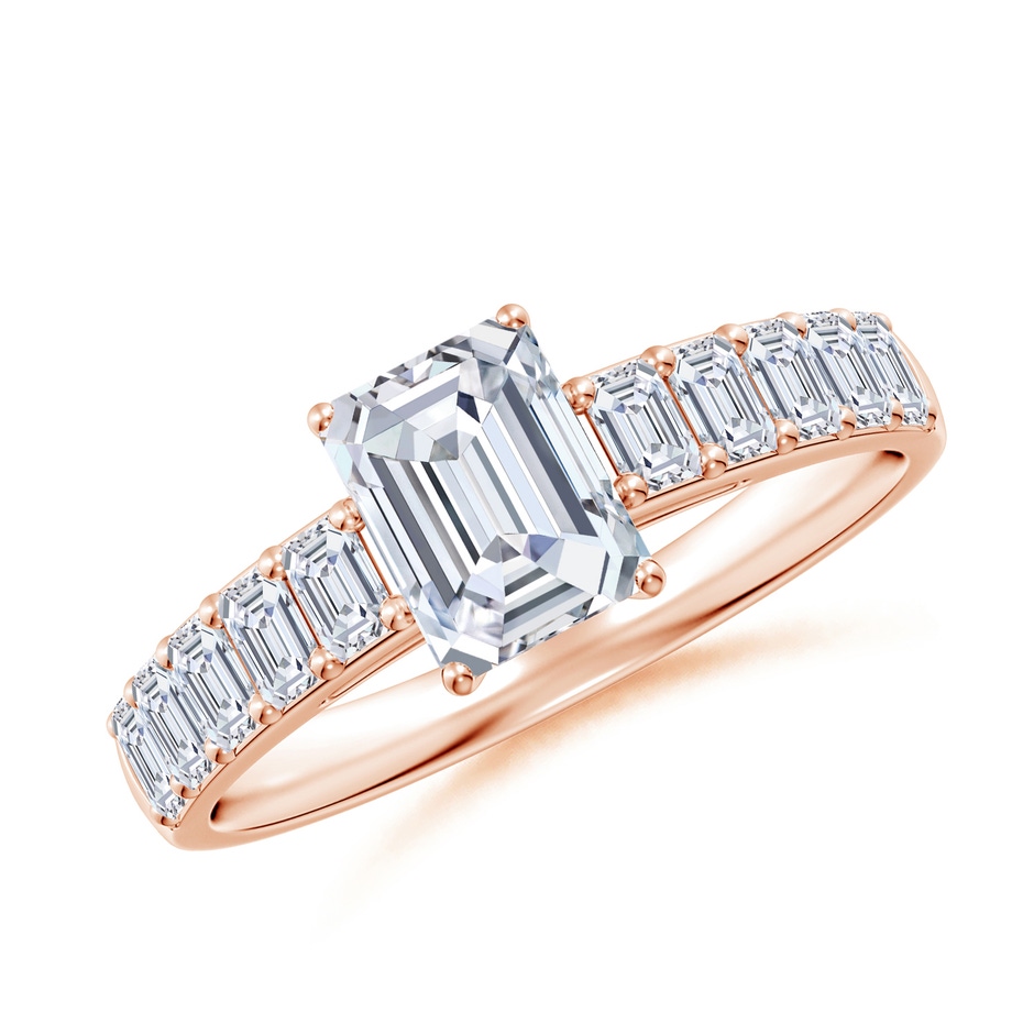 7x5mm GVS2 Emerald-Cut Diamond Ring with Accents in 18K Rose Gold 