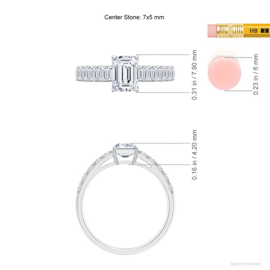 7x5mm HSI2 Emerald-Cut Diamond Ring with Accents in White Gold ruler