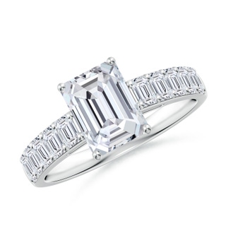 8x6mm HSI2 Emerald-Cut Diamond Ring with Accents in S999 Silver