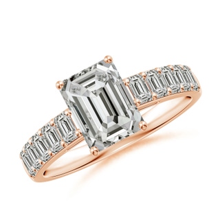 8x6mm KI3 Emerald-Cut Diamond Ring with Accents in Rose Gold