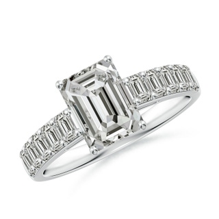 8x6mm KI3 Emerald-Cut Diamond Ring with Accents in S999 Silver