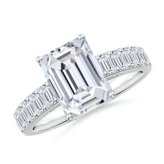 9x7mm HSI2 Emerald-Cut Diamond Ring with Accents in S999 Silver