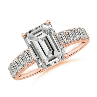 9x7mm KI3 Emerald-Cut Diamond Ring with Accents in 18K Rose Gold