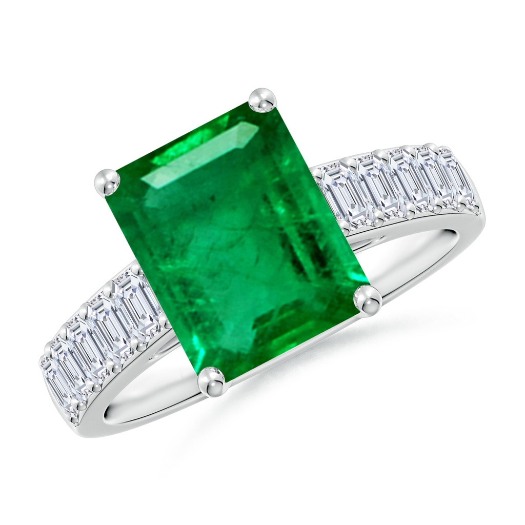 10x8mm AAA Emerald-Cut Emerald Ring with Diamond Accents in White Gold