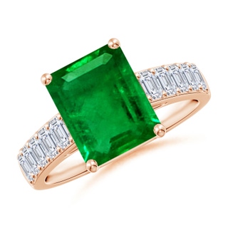 10x8mm AAAA Emerald-Cut Emerald Ring with Diamond Accents in Rose Gold