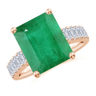 12x10mm A Emerald-Cut Emerald Ring with Diamond Accents in Rose Gold