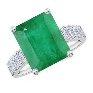 12x10mm A Emerald-Cut Emerald Ring with Diamond Accents in S999 Silver