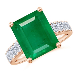 12x10mm AA Emerald-Cut Emerald Ring with Diamond Accents in Rose Gold