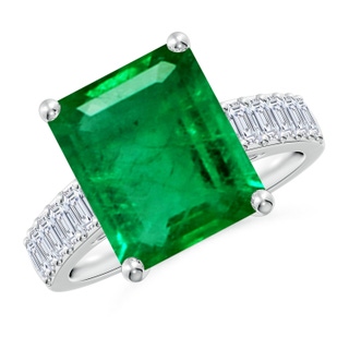 12x10mm AAA Emerald-Cut Emerald Ring with Diamond Accents in P950 Platinum