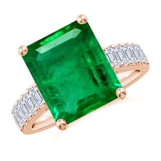 12x10mm AAA Emerald-Cut Emerald Ring with Diamond Accents in Rose Gold