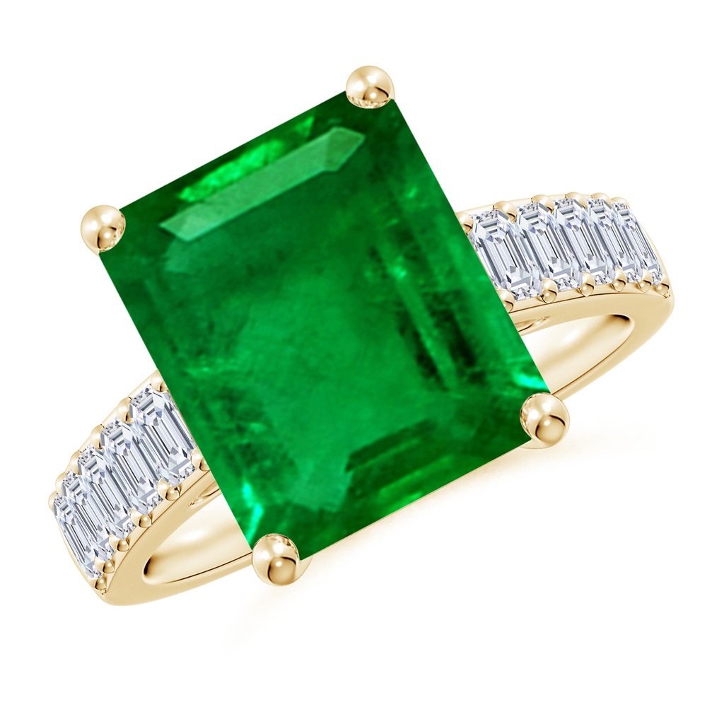 12x10mm AAAA Emerald-Cut Emerald Ring with Diamond Accents in Yellow Gold