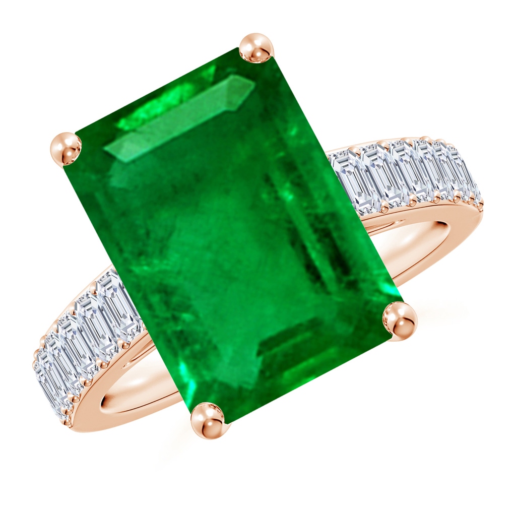 14x10mm AAAA Emerald-Cut Emerald Ring with Diamond Accents in Rose Gold