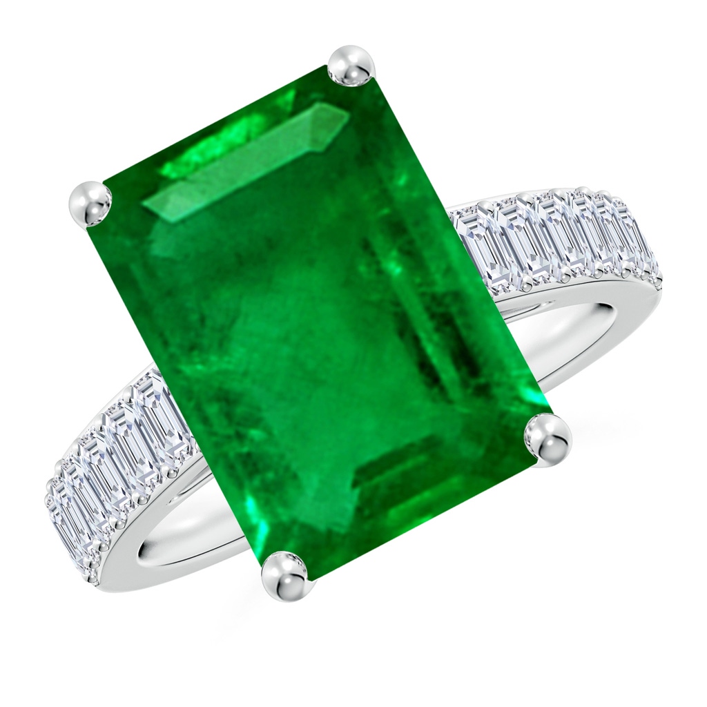 14x10mm AAAA Emerald-Cut Emerald Ring with Diamond Accents in S999 Silver