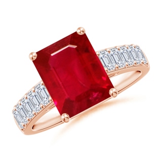 10x8mm AAA Emerald-Cut Ruby Ring with Diamond Accents in 10K Rose Gold