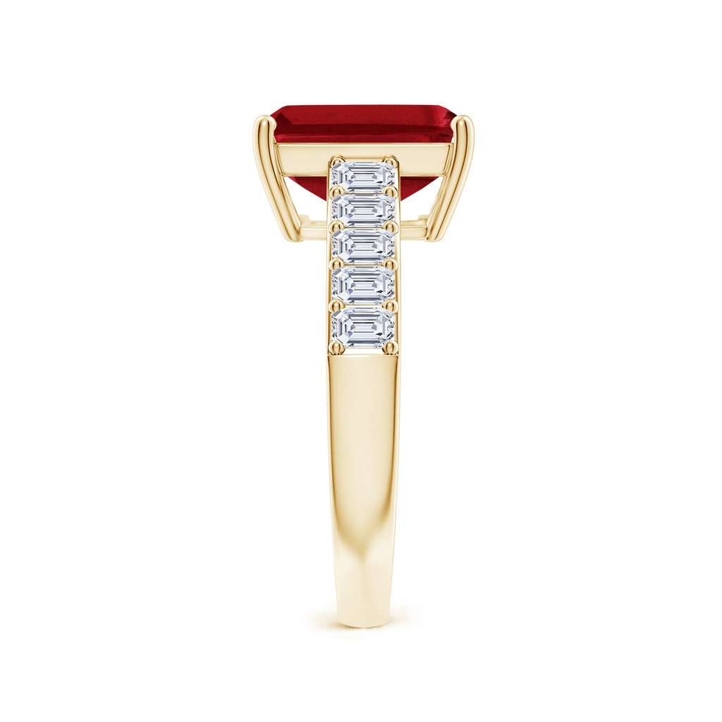 10x8mm AAA Emerald-Cut Ruby Ring with Diamond Accents in Yellow Gold Side 299