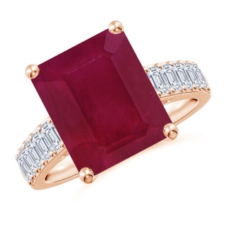 12x10mm A Emerald-Cut Ruby Ring with Diamond Accents in Rose Gold