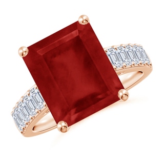12x10mm AA Emerald-Cut Ruby Ring with Diamond Accents in Rose Gold