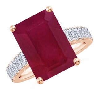 14x10mm A Emerald-Cut Ruby Ring with Diamond Accents in 9K Rose Gold