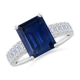 10x8mm AAA Emerald-Cut Blue Sapphire Ring with Diamond Accents in White Gold