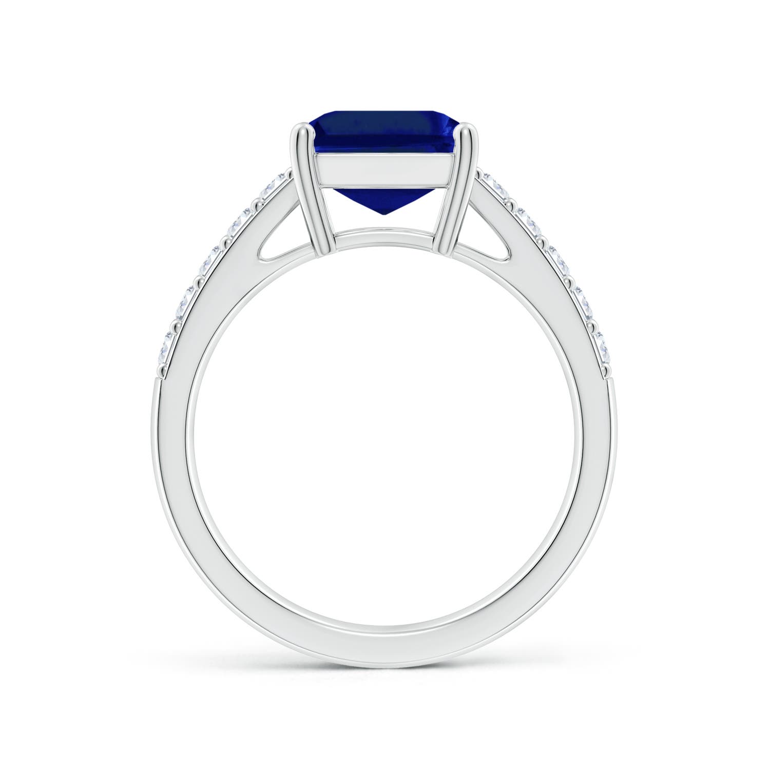 10x8mm AAAA Emerald-Cut Blue Sapphire Ring with Diamond Accents in White Gold