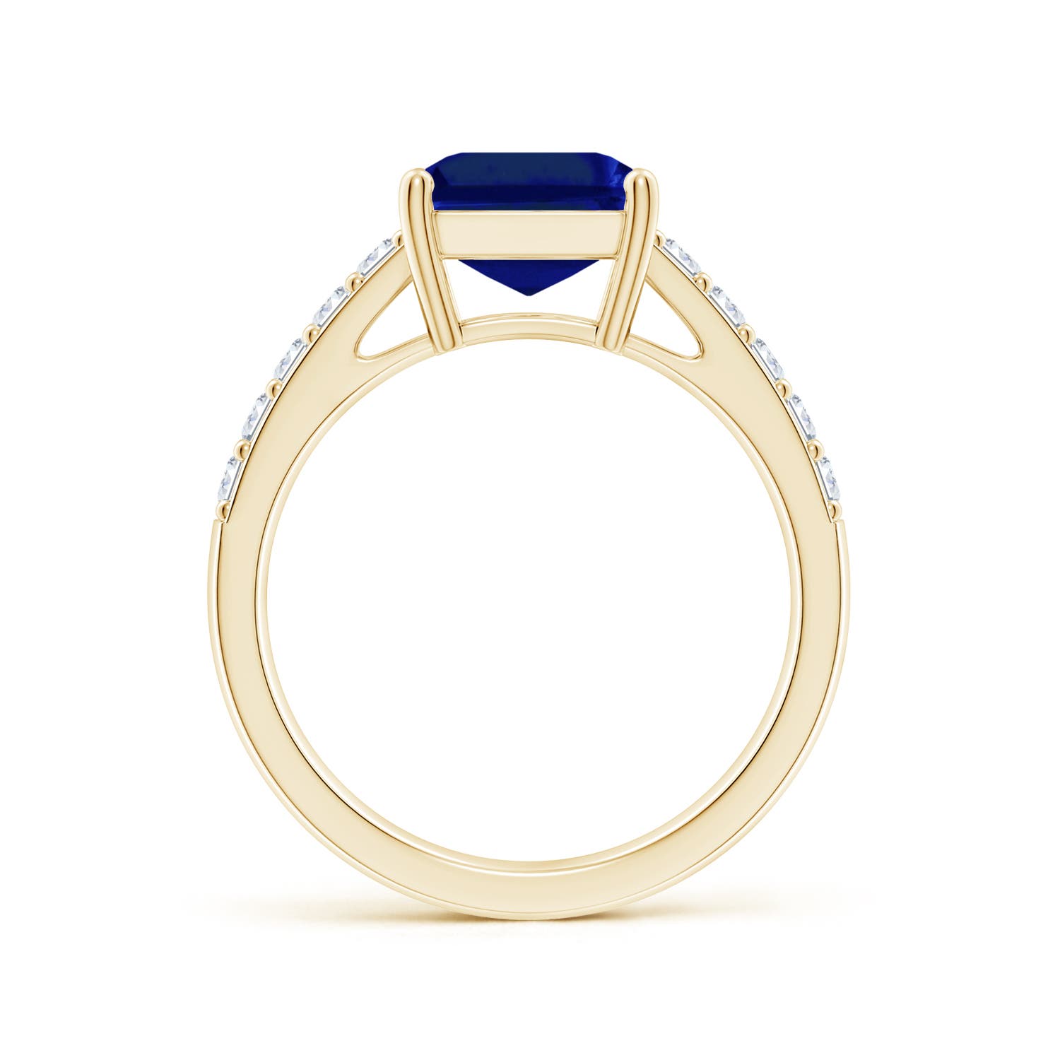 10x8mm AAAA Emerald-Cut Blue Sapphire Ring with Diamond Accents in Yellow Gold