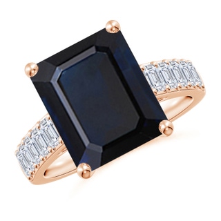 12x10mm A Emerald-Cut Blue Sapphire Ring with Diamond Accents in Rose Gold