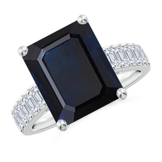 12x10mm A Emerald-Cut Blue Sapphire Ring with Diamond Accents in S999 Silver