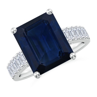 12x10mm AA Emerald-Cut Blue Sapphire Ring with Diamond Accents in P950 Platinum