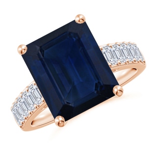 12x10mm AA Emerald-Cut Blue Sapphire Ring with Diamond Accents in Rose Gold