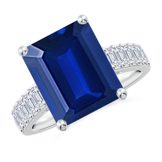 12x10mm Lab-Grown Emerald-Cut Blue Sapphire Ring with Diamond Accents in P950 Platinum