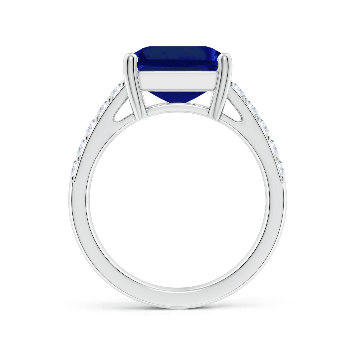 12x10mm AAAA Emerald-Cut Blue Sapphire Ring with Diamond Accents in White Gold - side 4